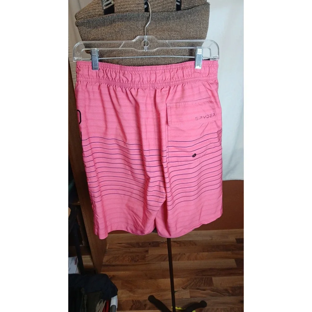 Spyder Swim Mens Pink Striped Board Shorts Trunks Mesh Lined Size Medium